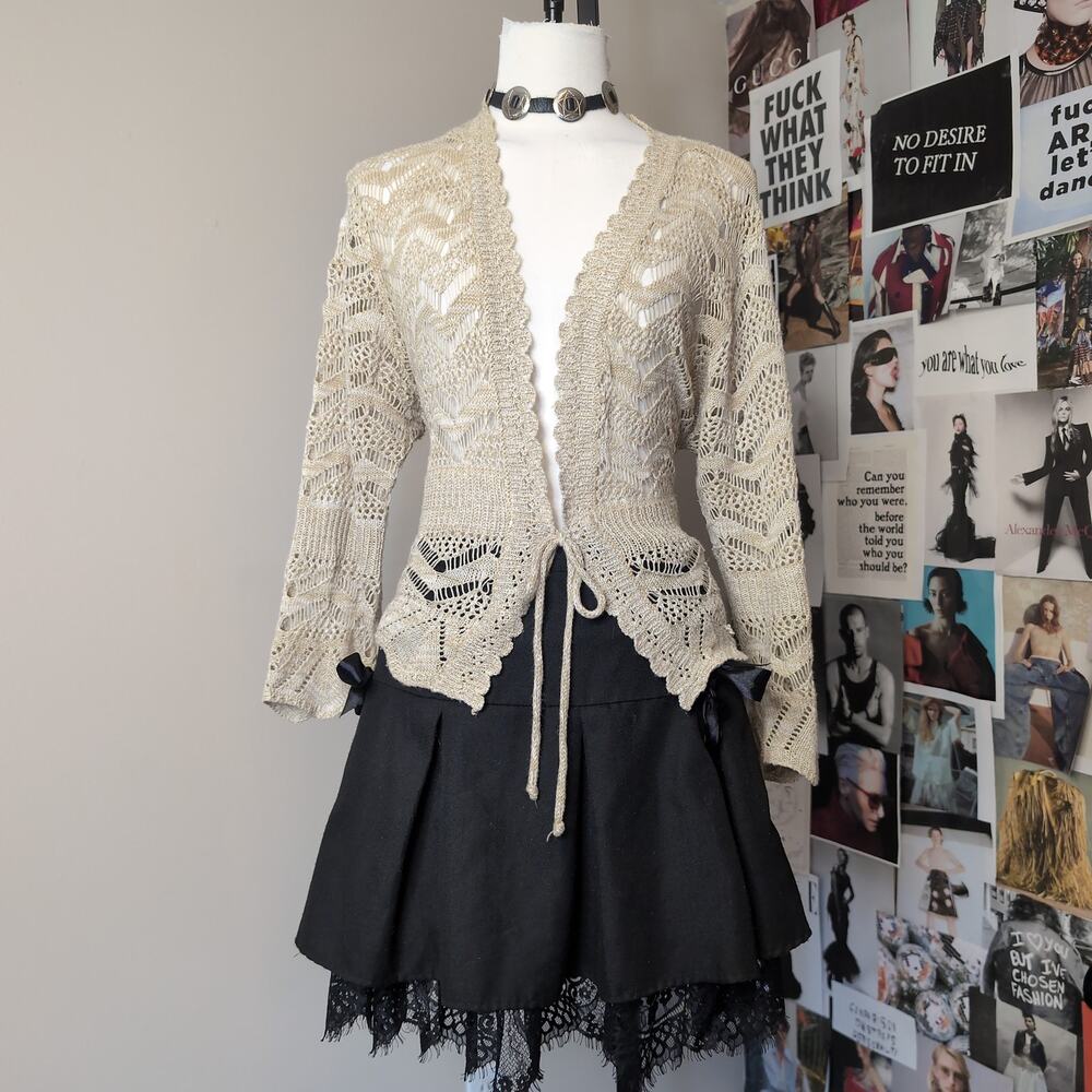 Open Knit Tie Front Cardigan Boho